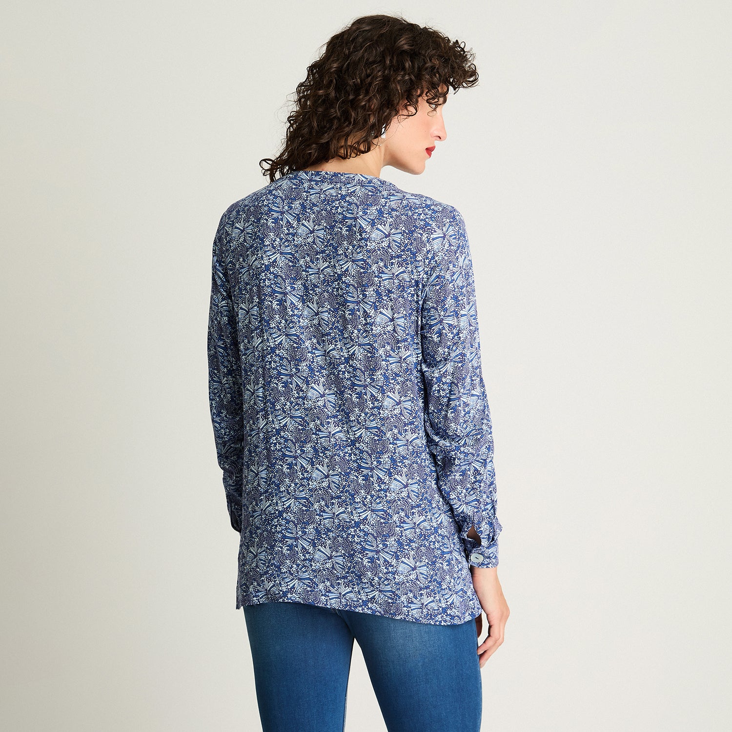Blusa Cuello Mao Botones Azul Curvi