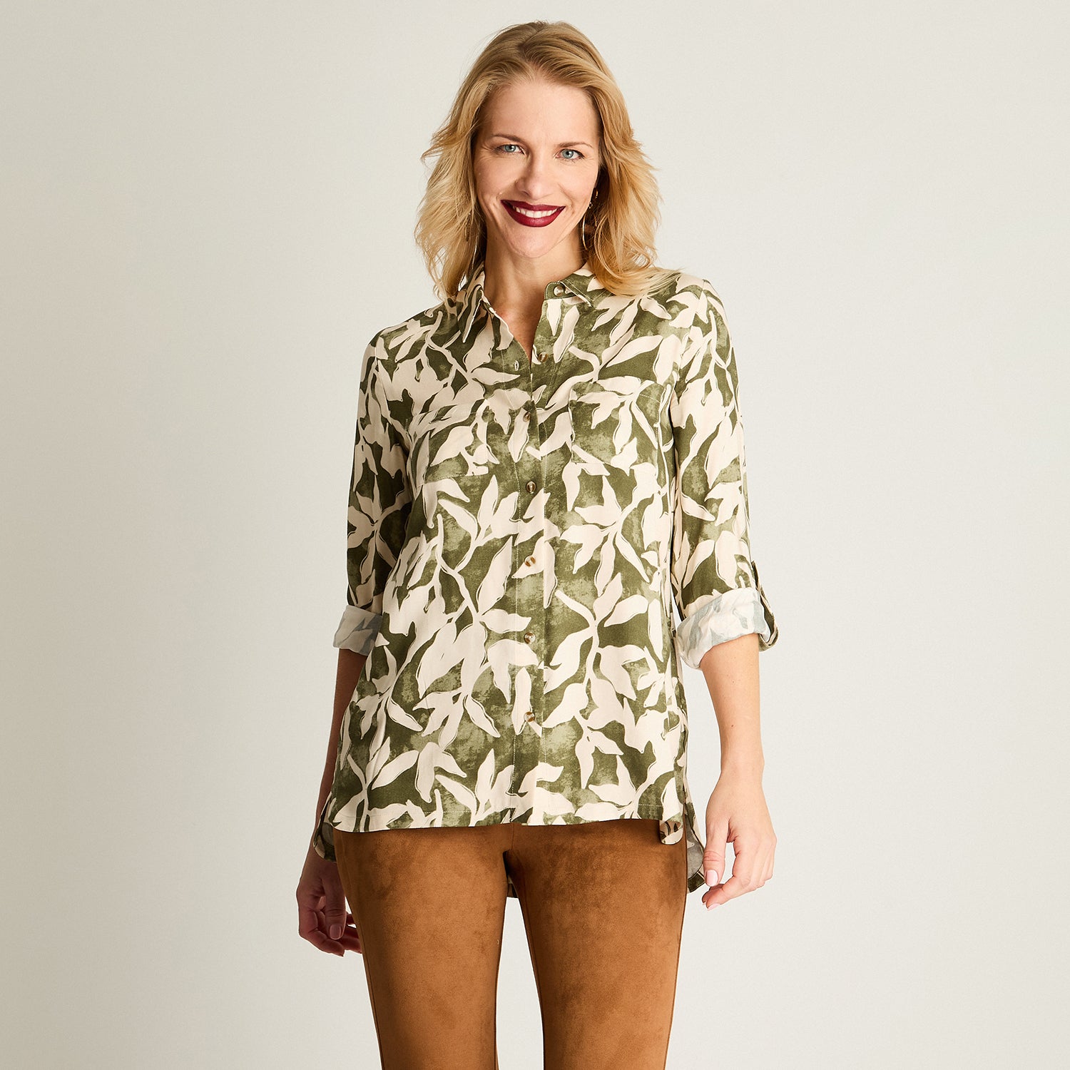 Blusa Estampada Viscosa Twill Verde
