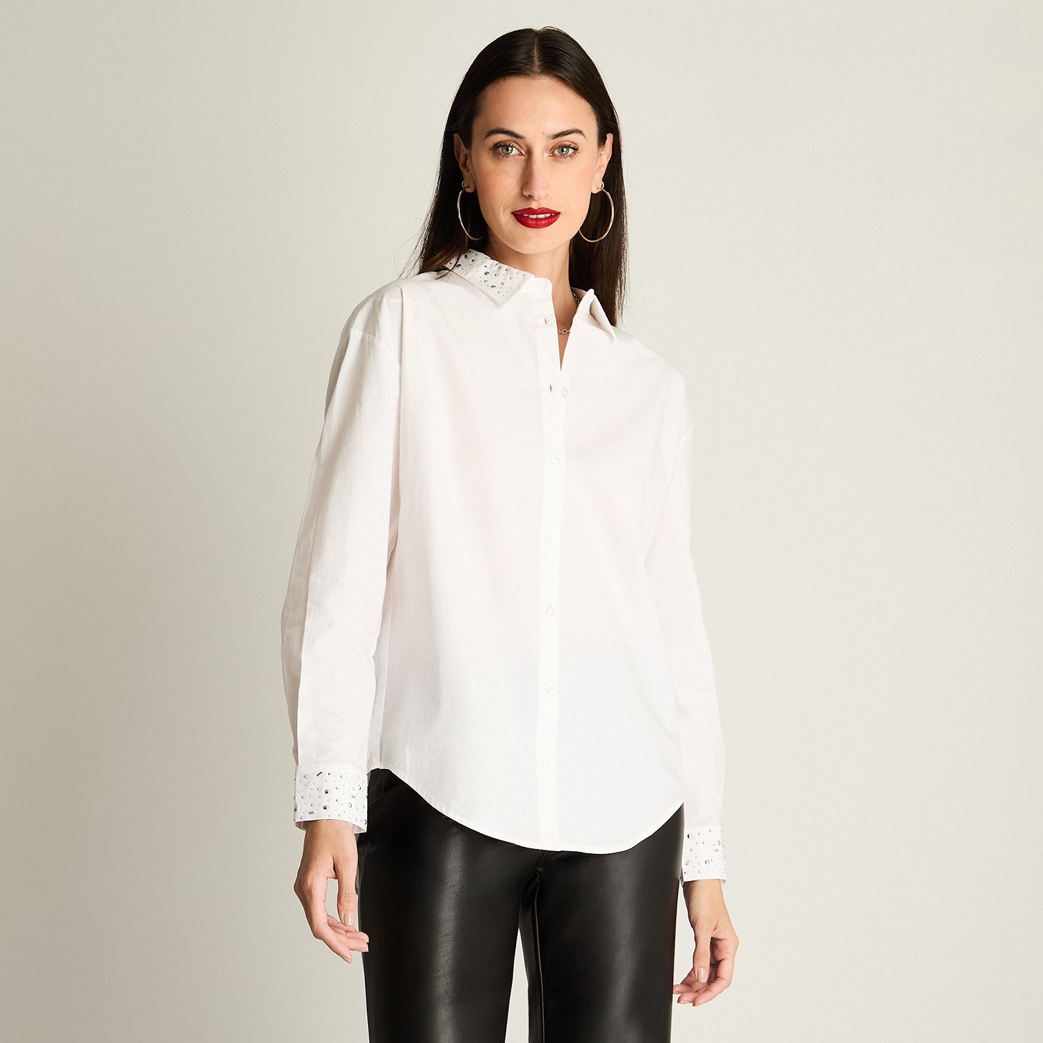 Blusa Oversize Con Aplicación En Cuello Y Puños Blanco