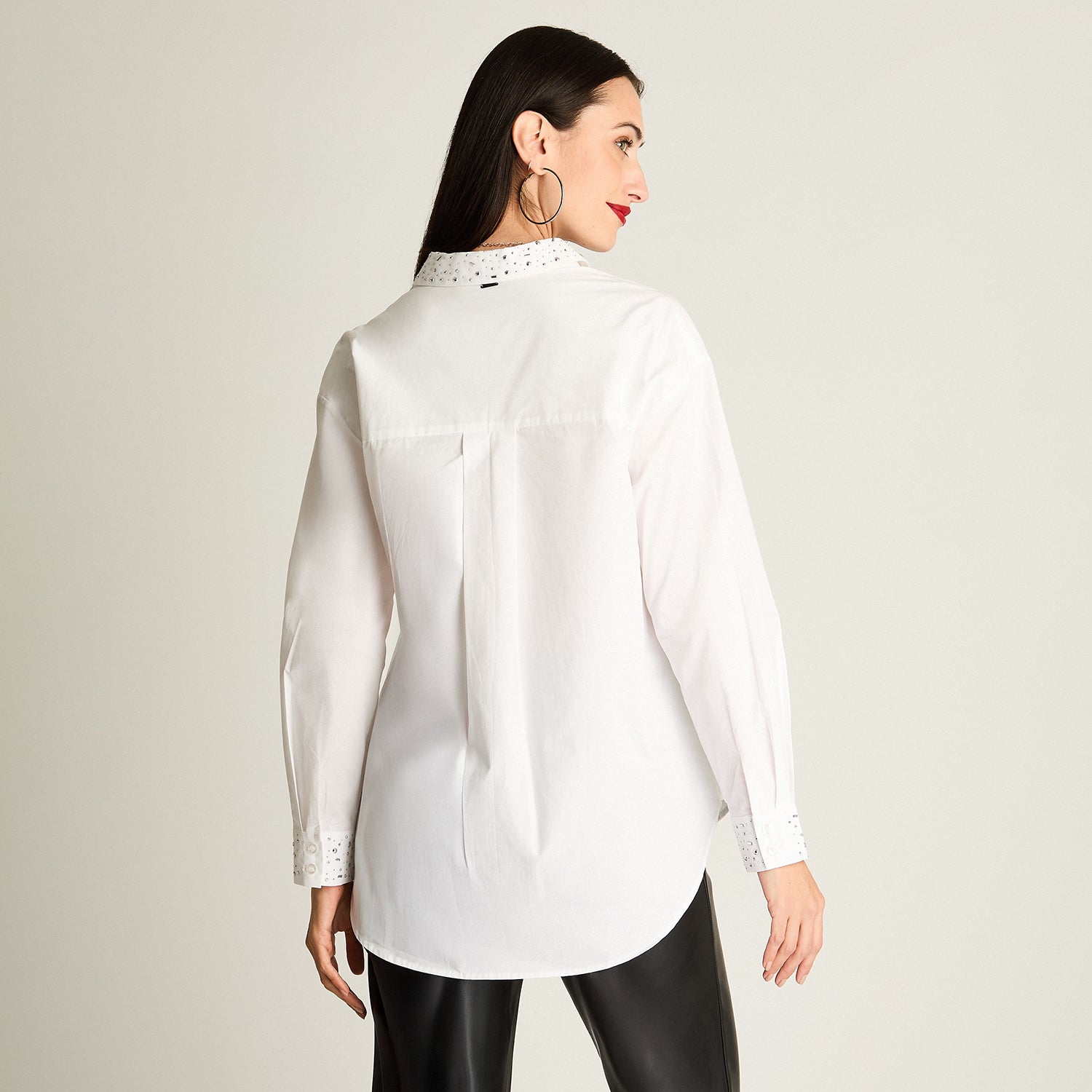 Blusa Oversize Con Aplicación En Cuello Y Puños Blanco