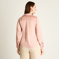 Blusa Rosada Manga Larga Cuello Camisero