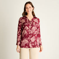 Blusa Burdeo Estampada Manga Larga