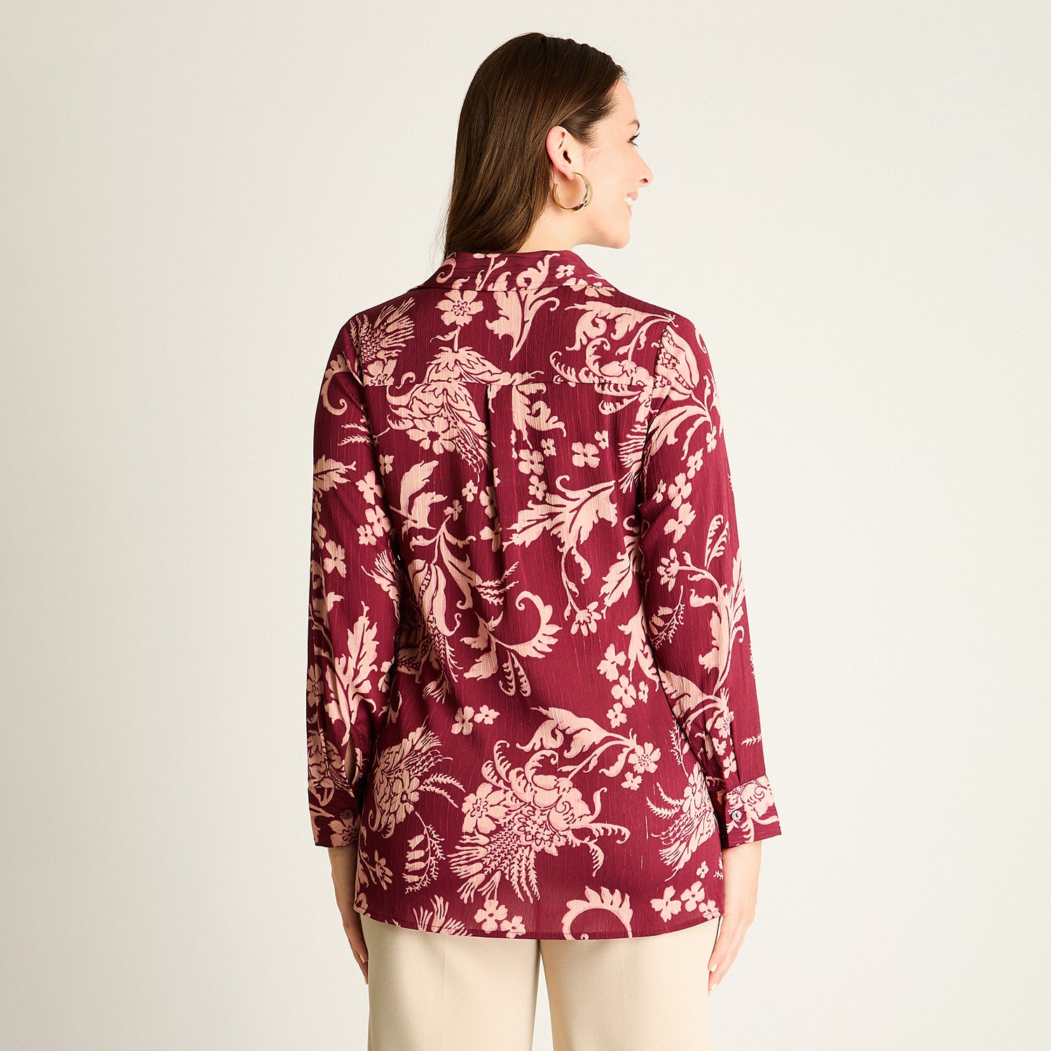 Blusa Burdeo Estampada Manga Larga