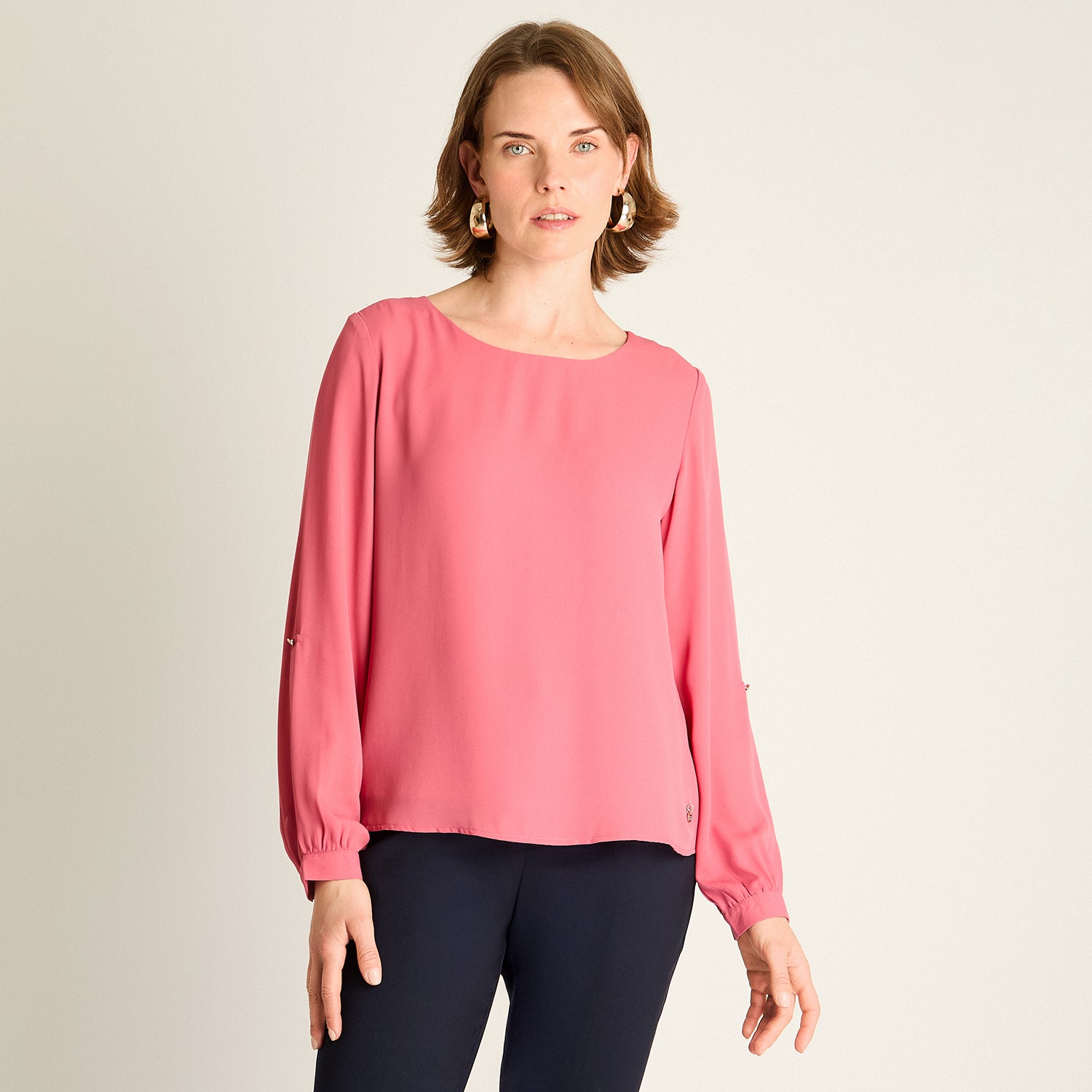 Blusa Rosado con Manga 3/4 Roll-Up