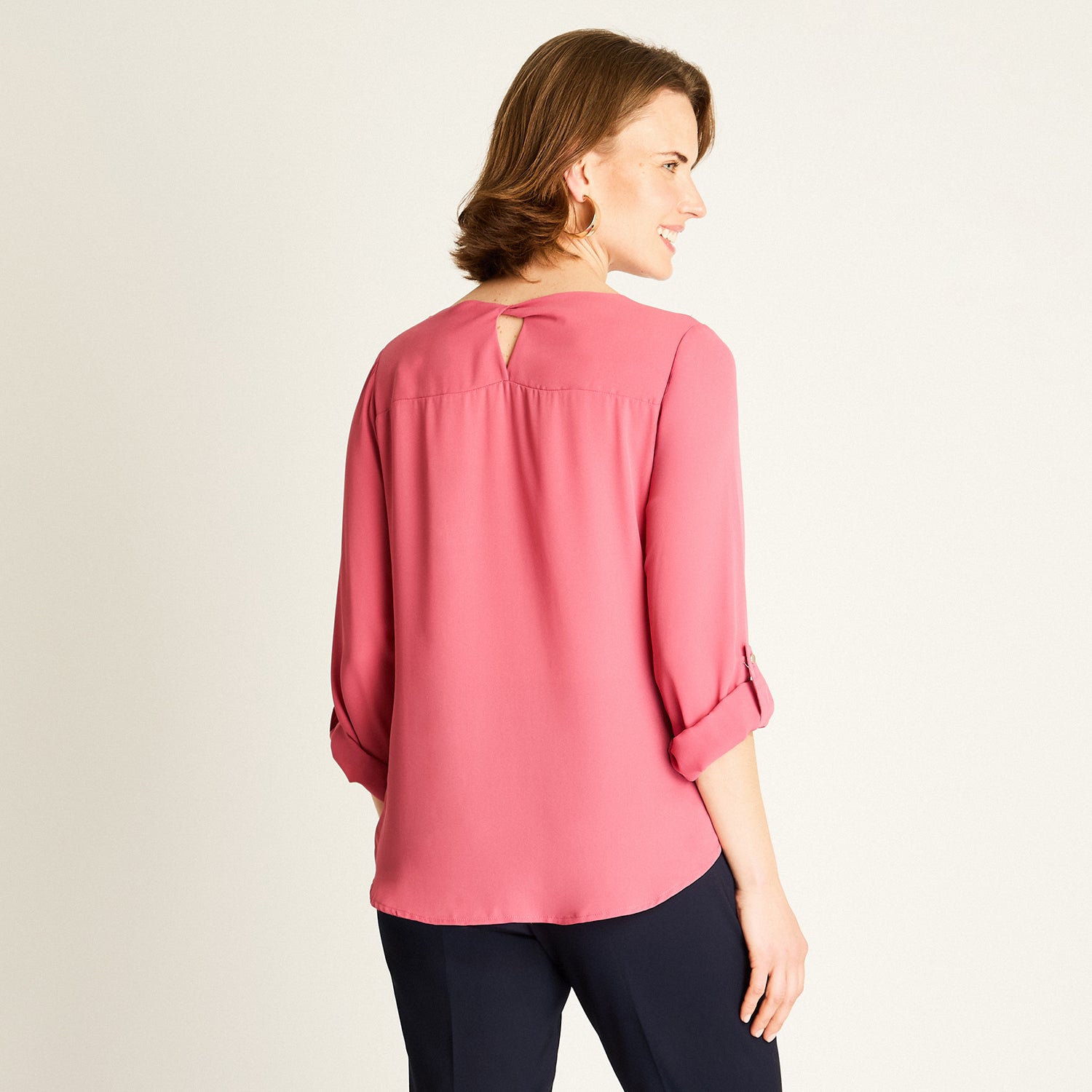 Blusa Rosado con Manga 3/4 Roll-Up