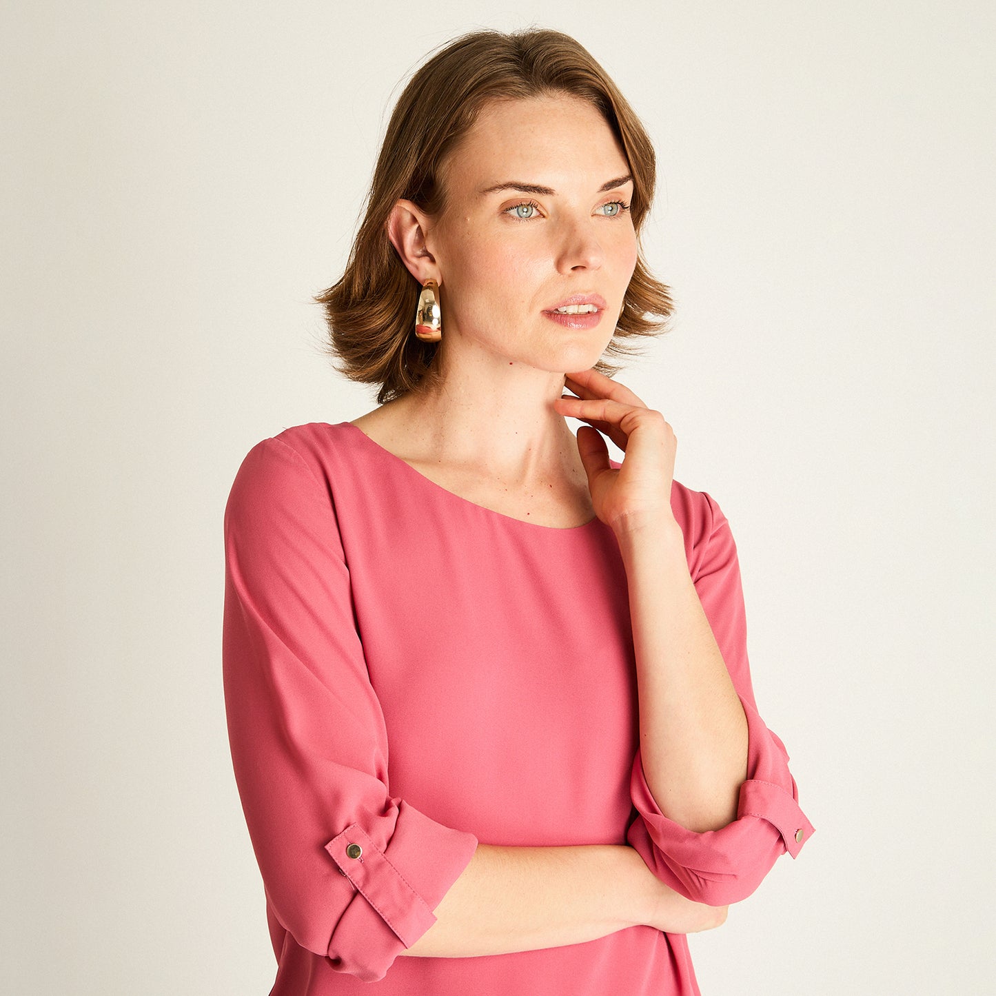 Blusa Rosado con Manga 3/4 Roll-Up