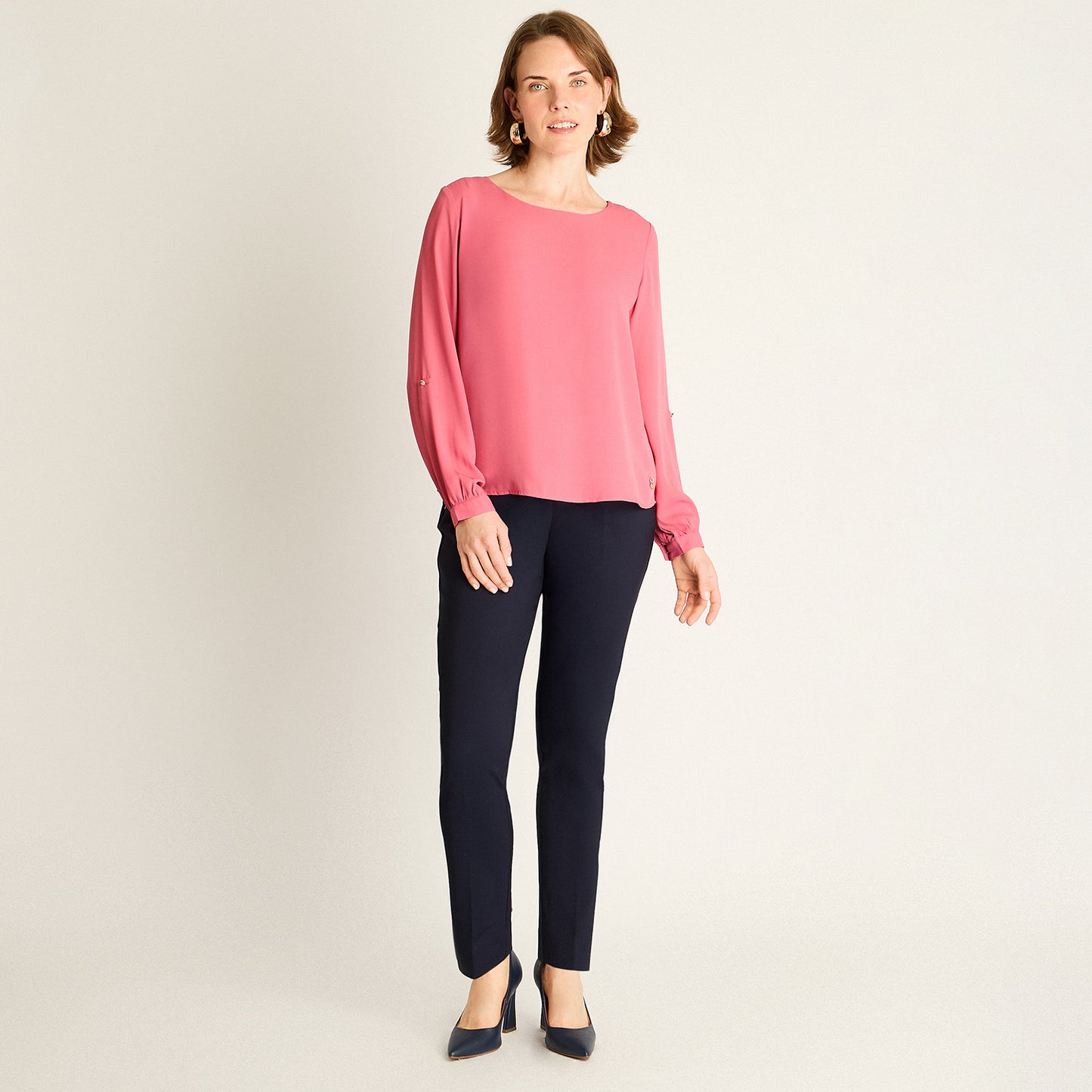 Blusa Rosado con Manga 3/4 Roll-Up