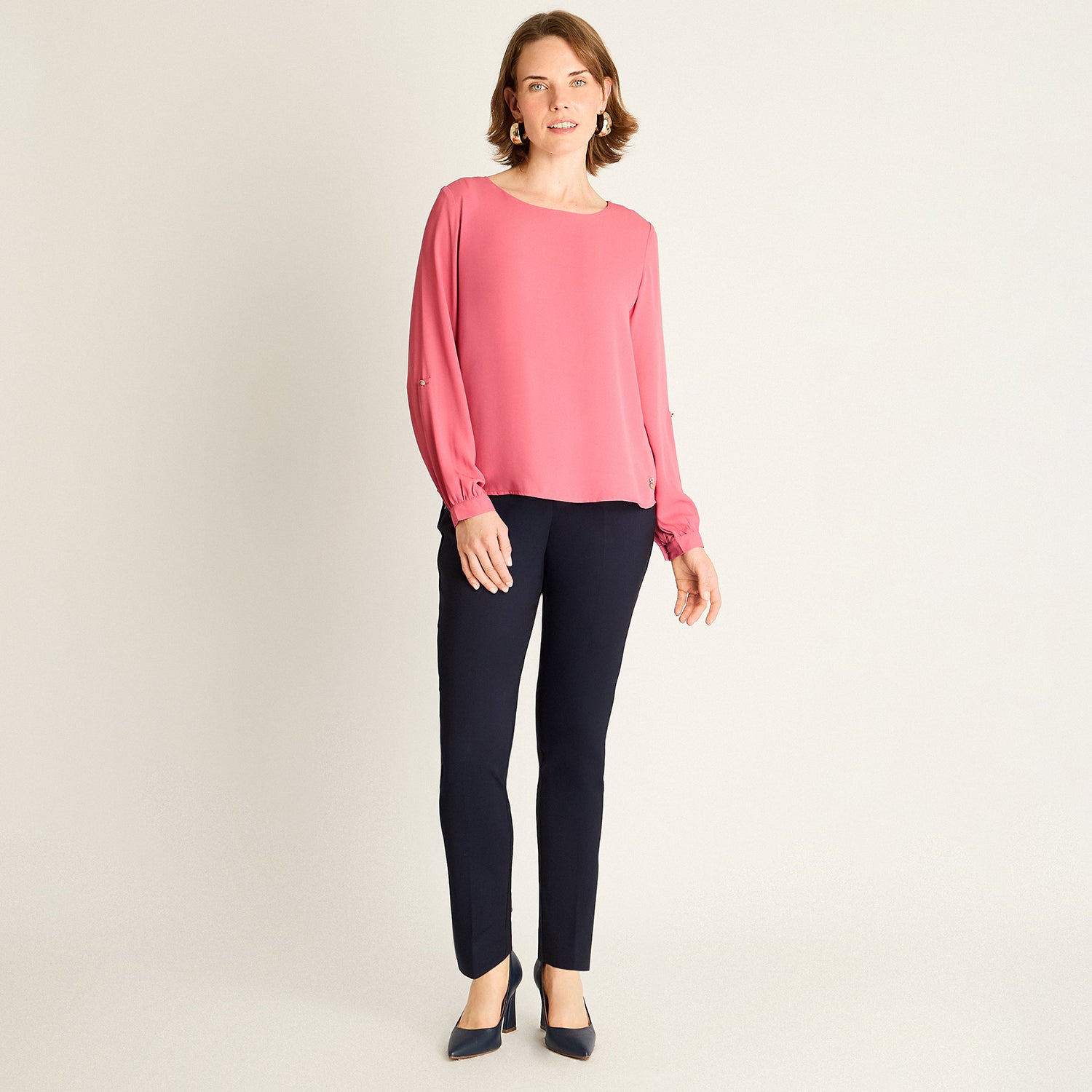 Blusa Rosado con Manga 3/4 Roll-Up