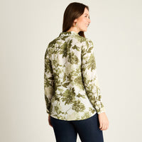Blusa Verde con Estampado Floral y Mangas Roll-Up
