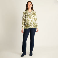 Blusa Verde con Estampado Floral y Mangas Roll-Up