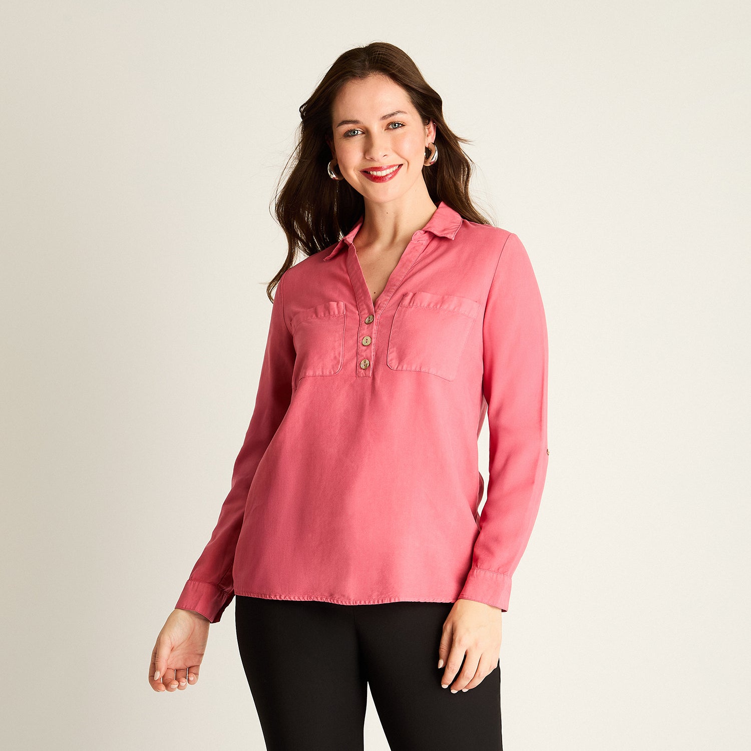 Blusa Rosado en Lyocell con Bolsillos
