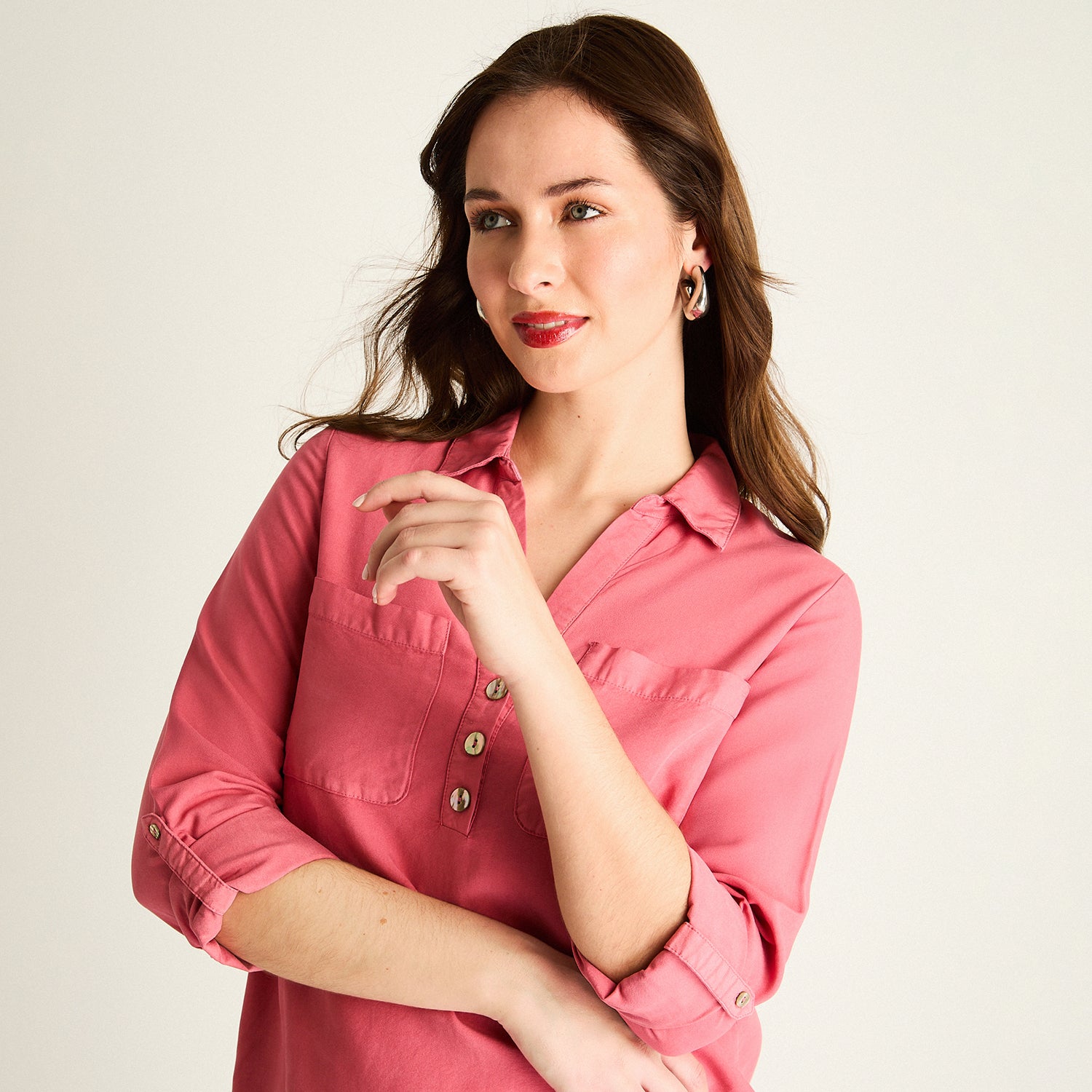 Blusa Rosado en Lyocell con Bolsillos