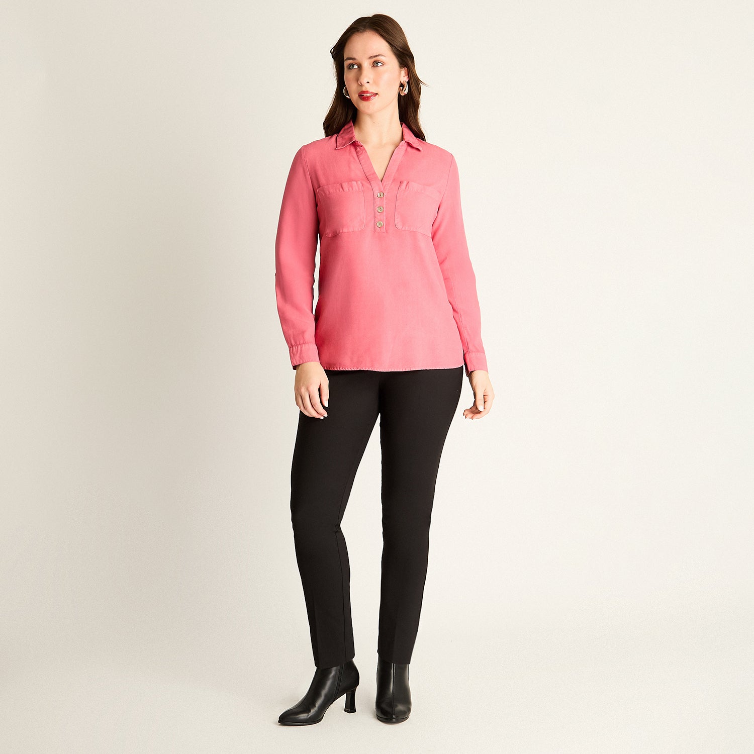 Blusa Rosado en Lyocell con Bolsillos