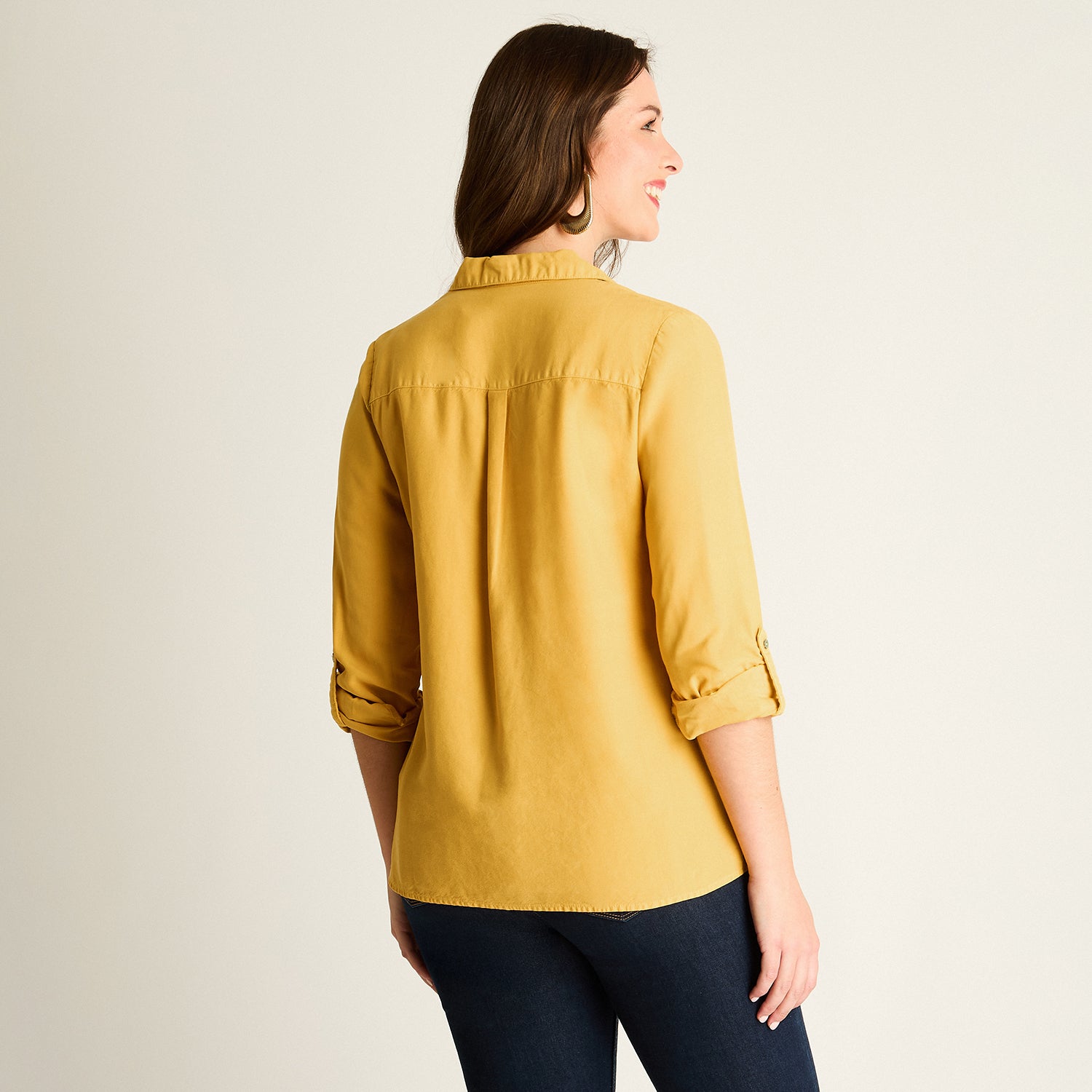 Blusa Mostaza en Lyocell con Bolsillos