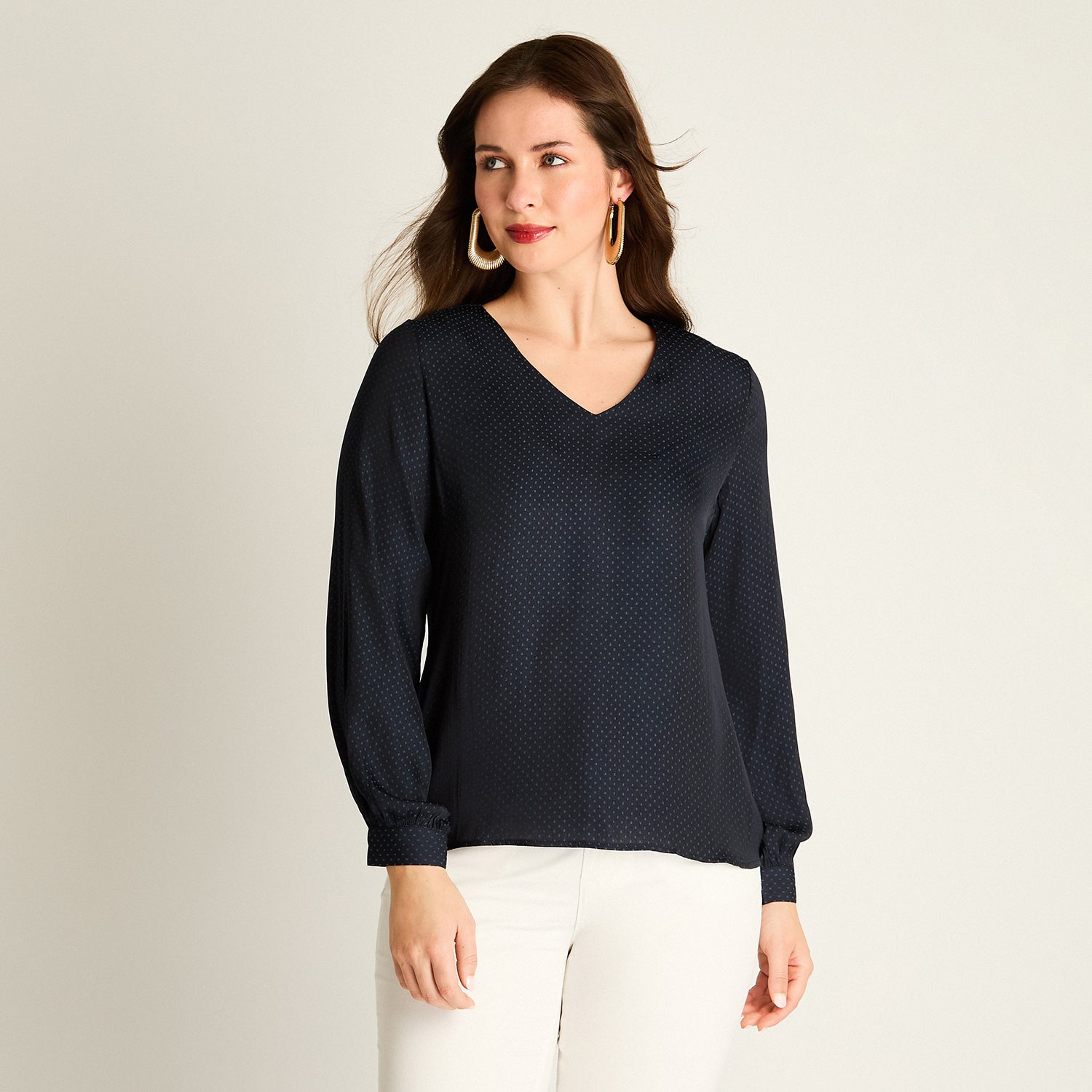 Blusa Azul Manga Larga No Elasticado Sin Forro Calce Normal