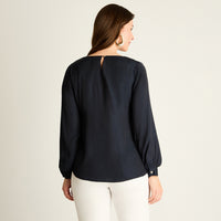 Blusa Azul Manga Larga No Elasticado Sin Forro Calce Normal