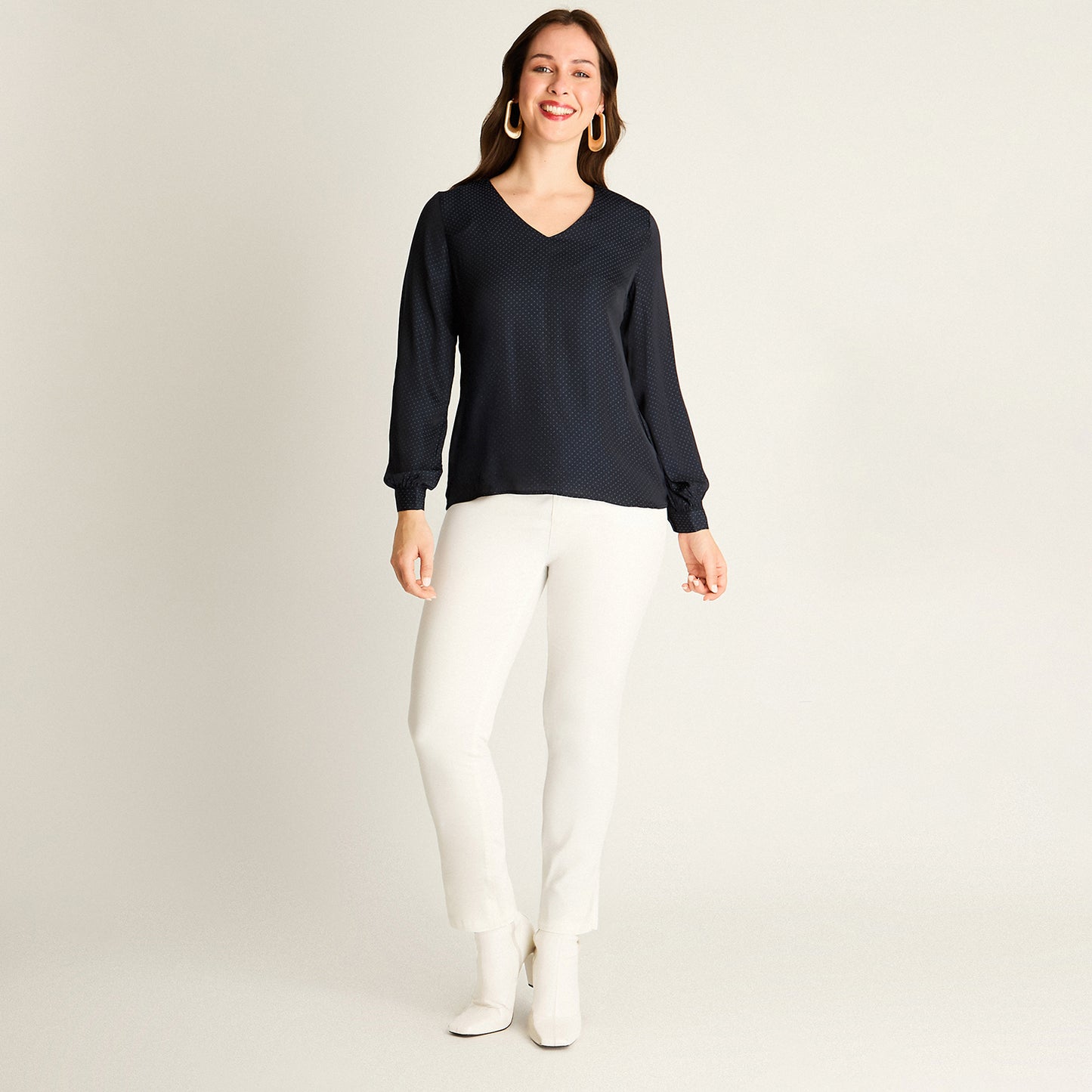 Blusa Azul Manga Larga No Elasticado Sin Forro Calce Normal