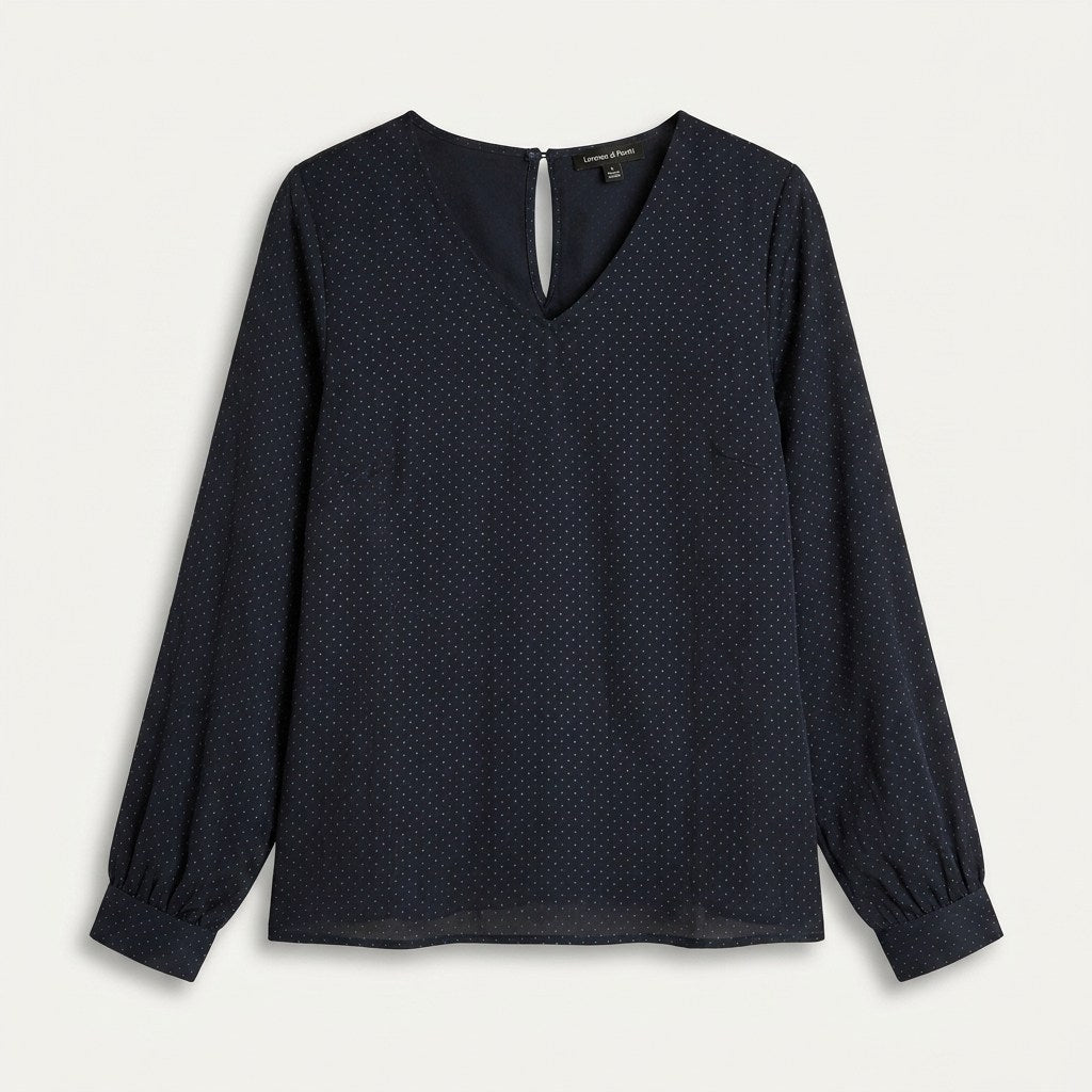 Blusa Azul Manga Larga con Botón en Espalda en plano
