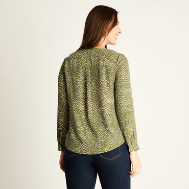 Blusa Verde Estampada con Escote en V