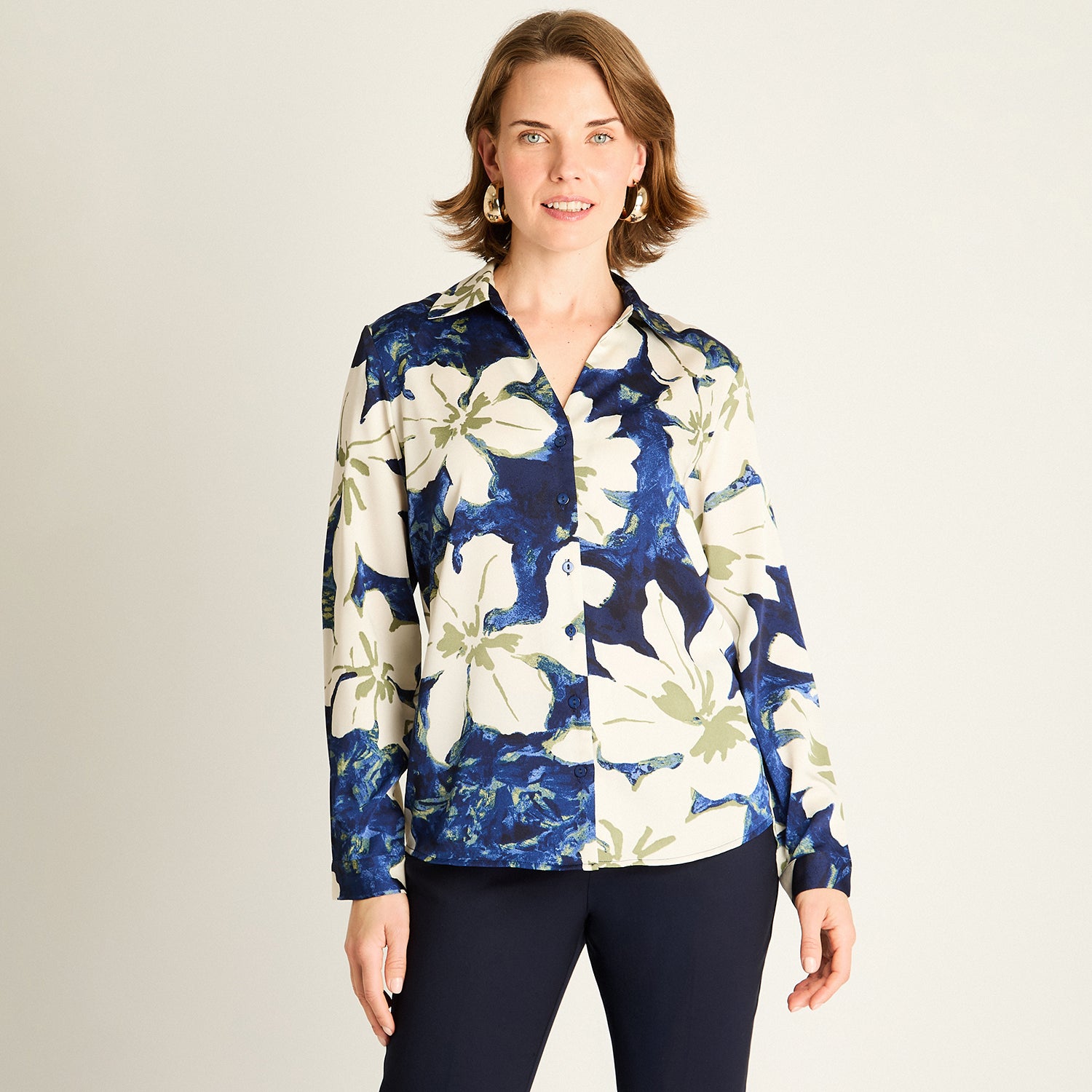 Blusa Azul Estampada con Caída Fluida