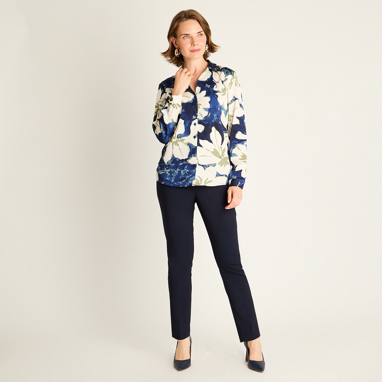 Blusa Azul Estampada con Caída Fluida
