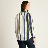 Blusa Menta Rayada con Estilo Camisero