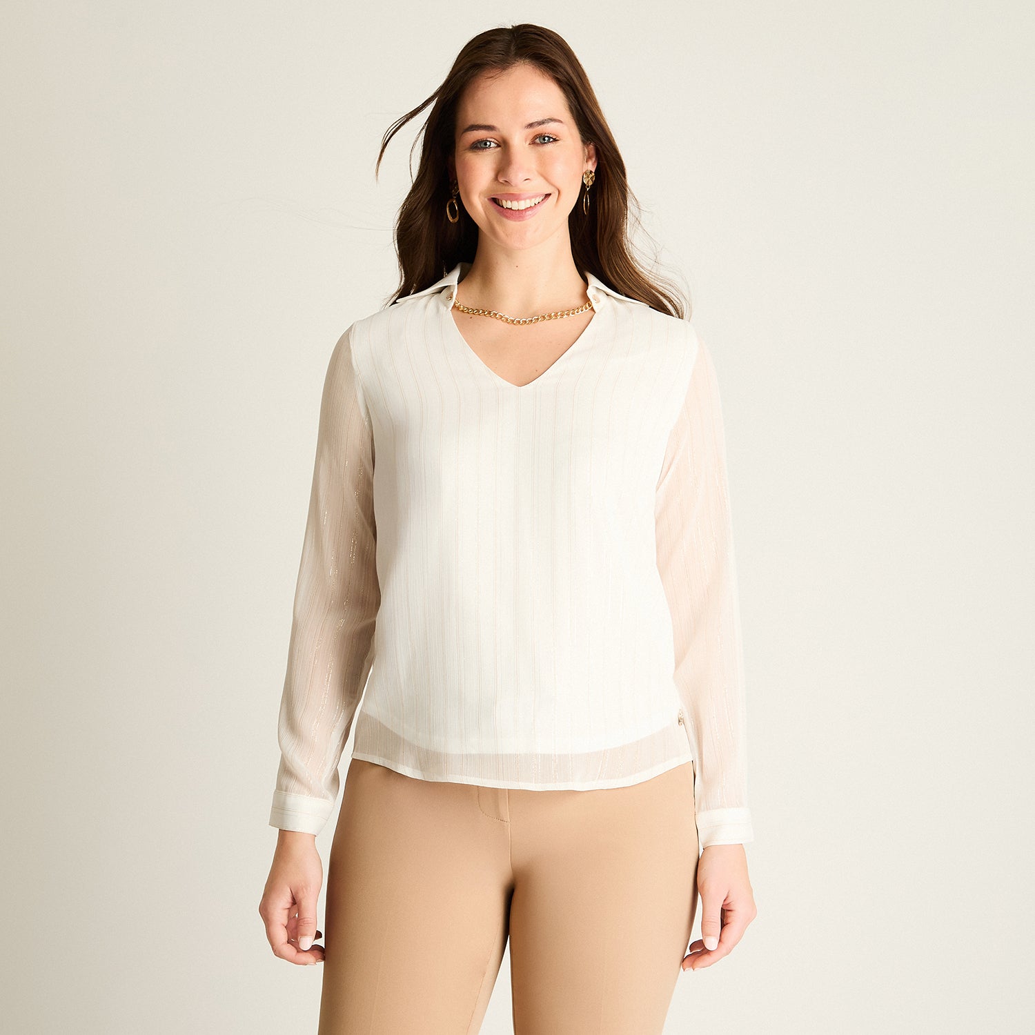Blusa Crudo con Cuello Camisero