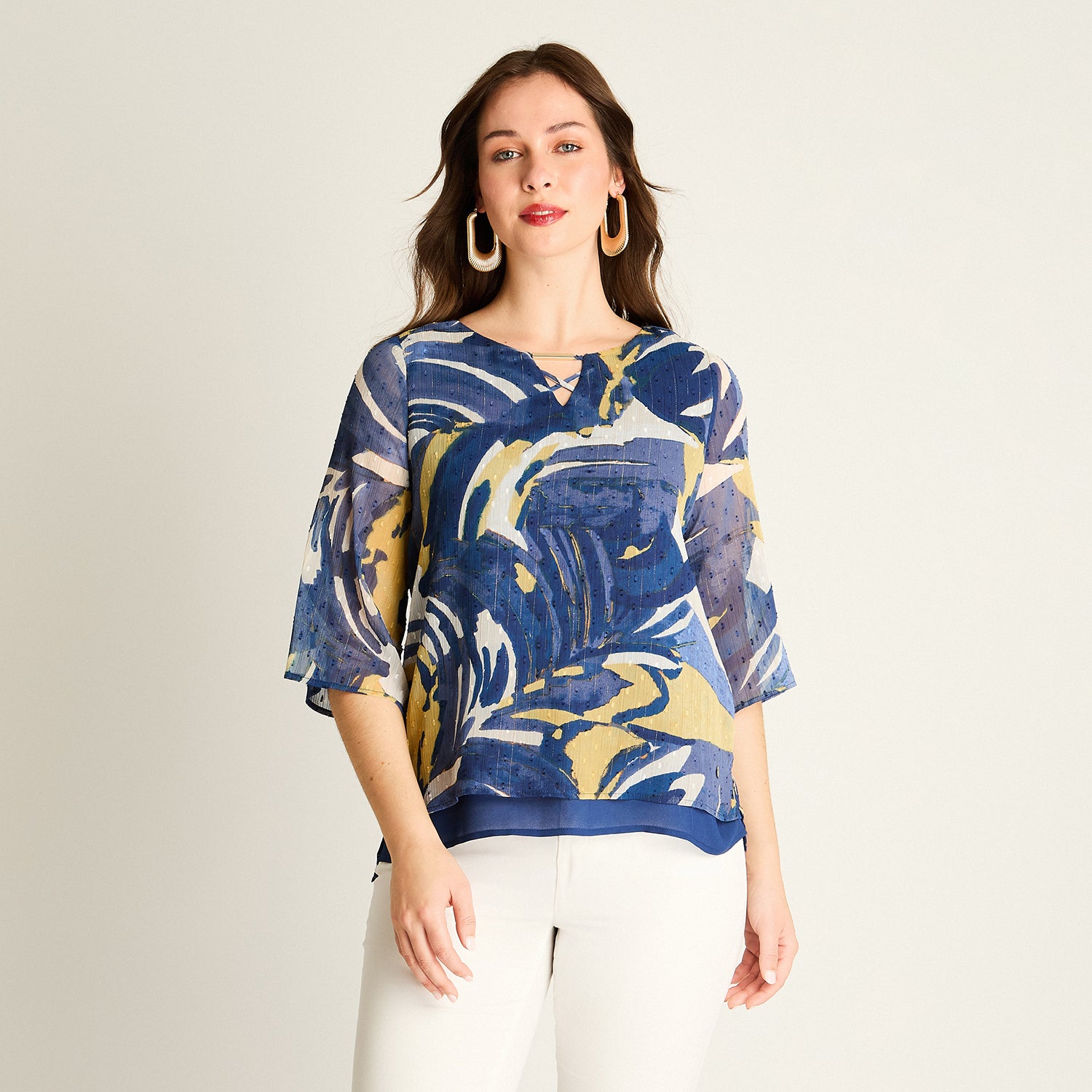 Blusa Azul Estampada con Capas