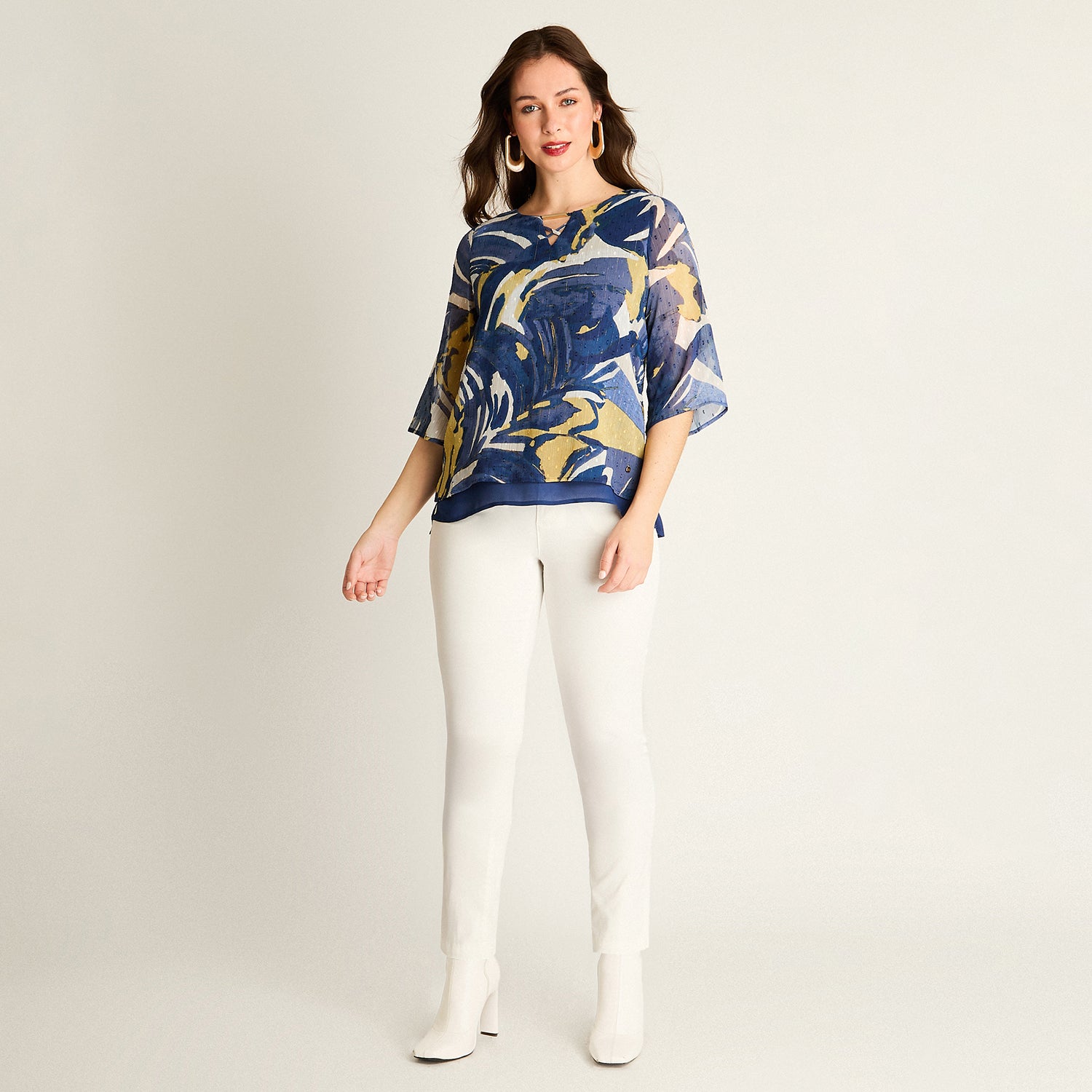 Blusa Azul Estampada con Capas