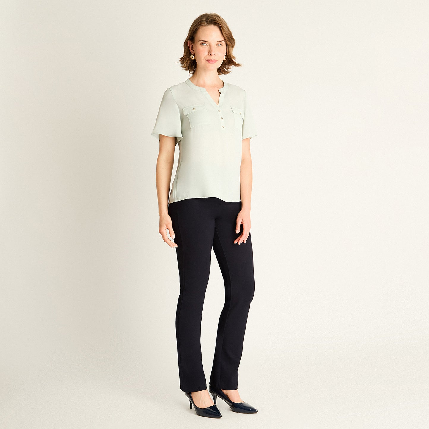 Blusa Menta con Bolsillos Frontales
