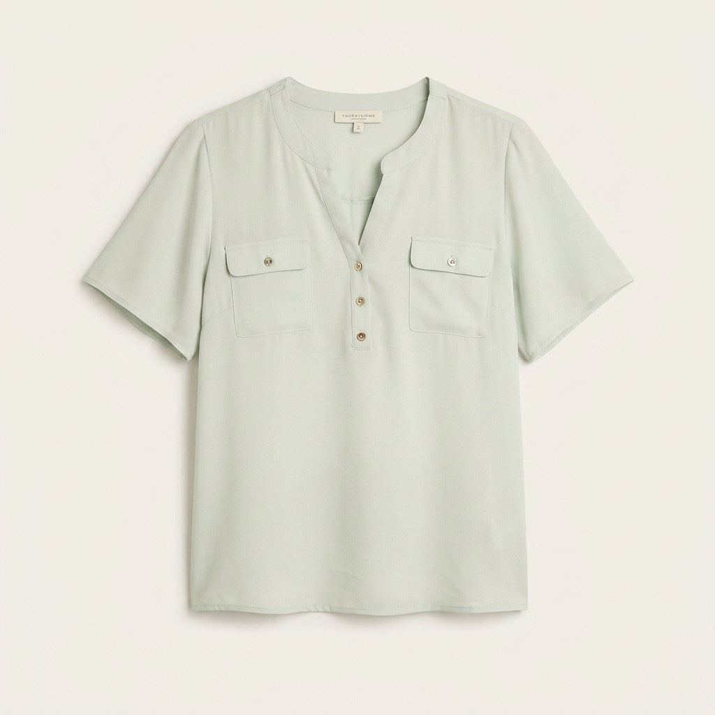 Blusa Menta con Bolsillos Frontales en plano