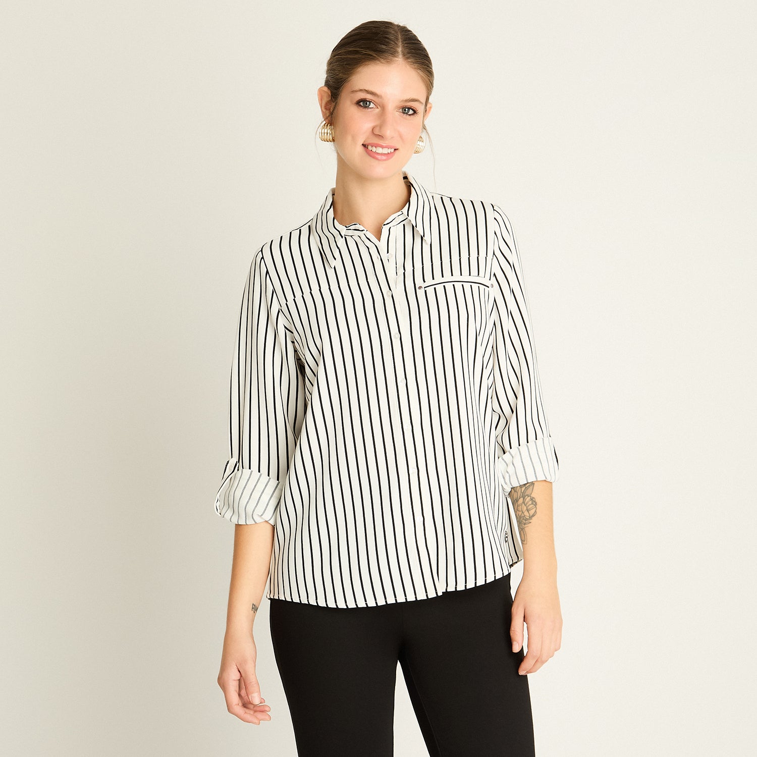 Blusa Blanca Rayas Finas - Lorenzo di Pontti