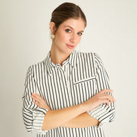 Blusa Blanca Rayas Finas - Lorenzo di Pontti