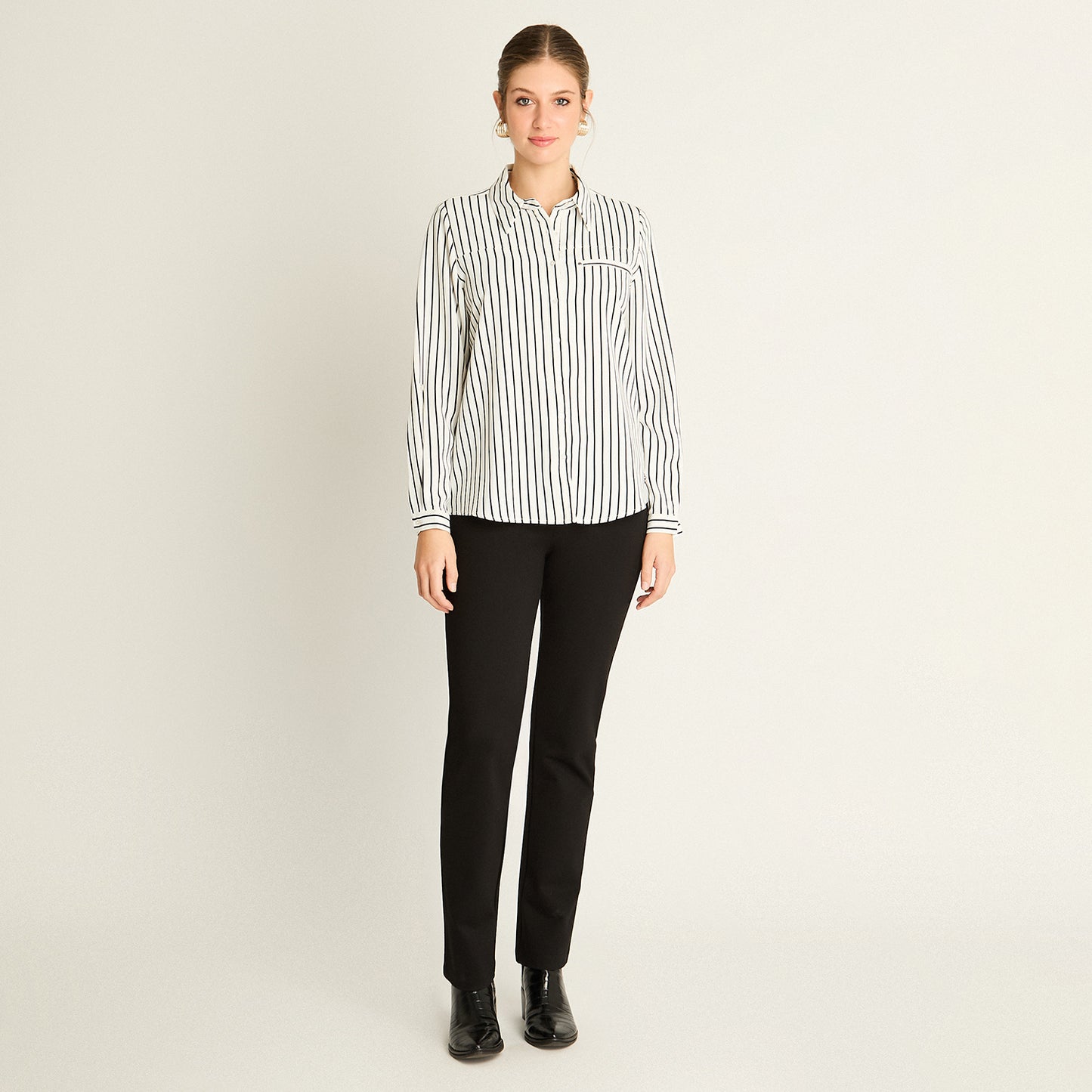 Blusa Blanca Rayas Finas - Lorenzo di Pontti