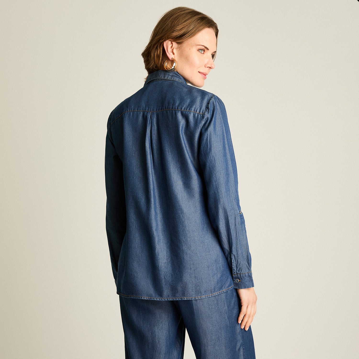 Blusa Azul Estilo Camisero en Lyocell
