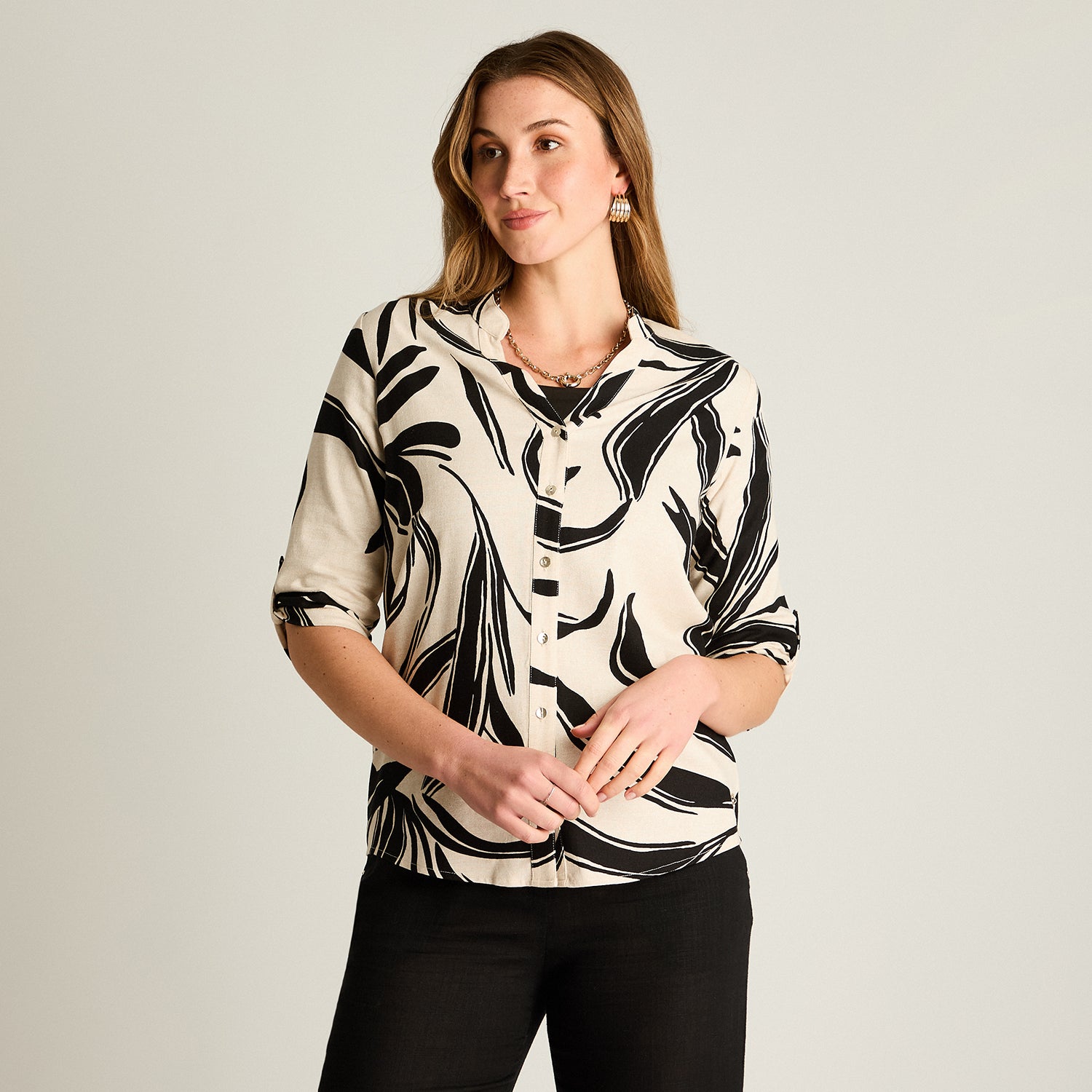 Blusa Arena Lino Estampada Manga Larga