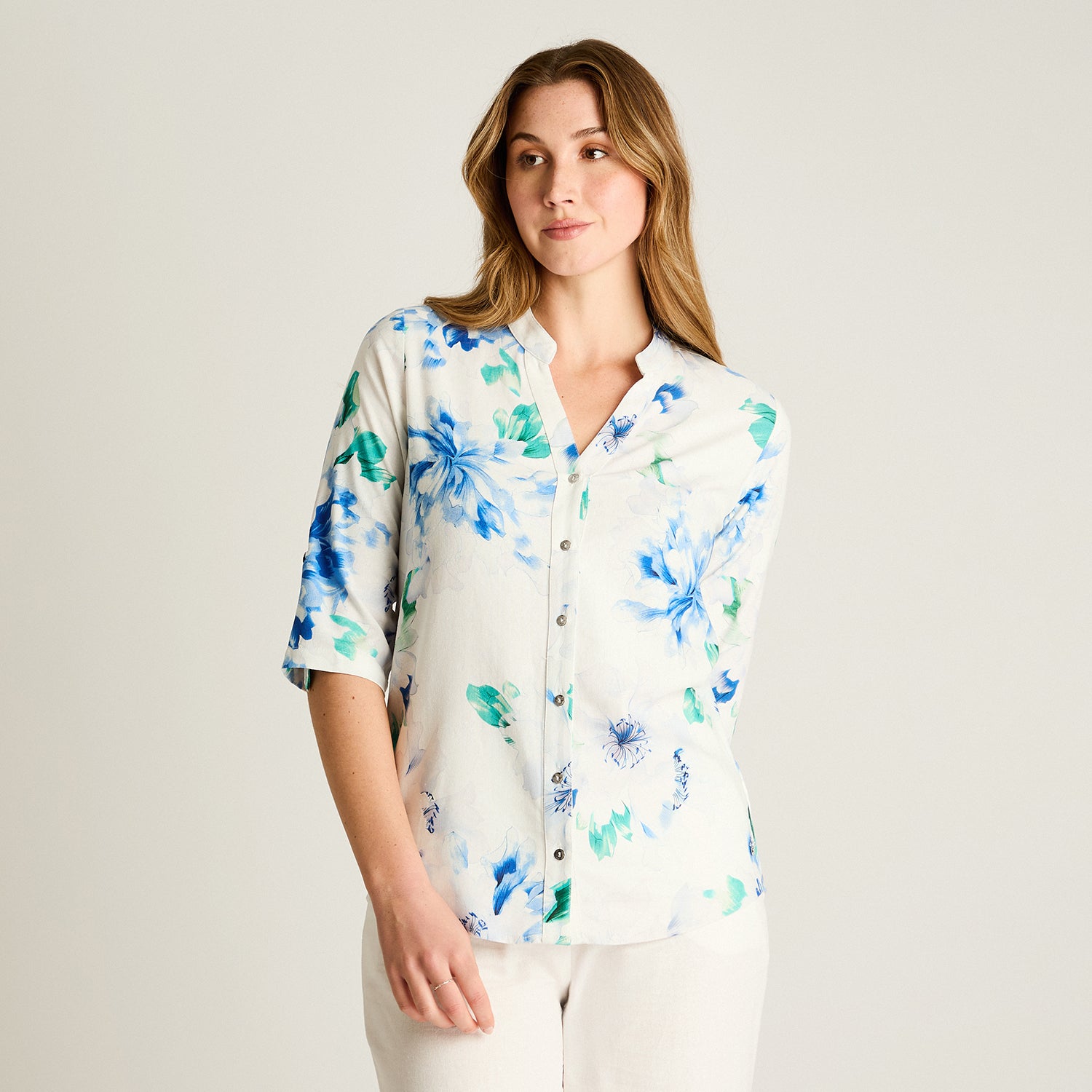 Blusa Azul Floral Larga