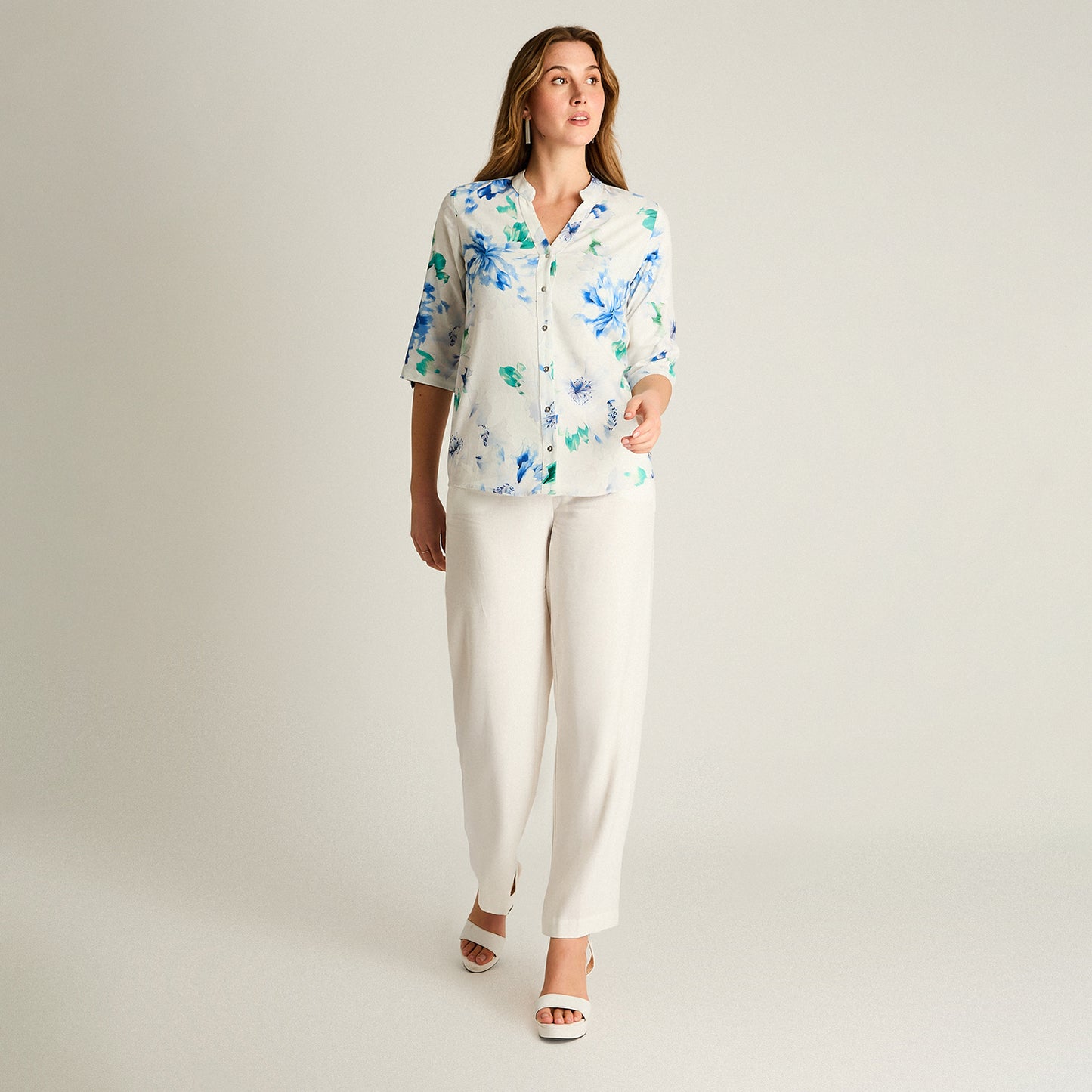 Blusa Azul Floral Larga