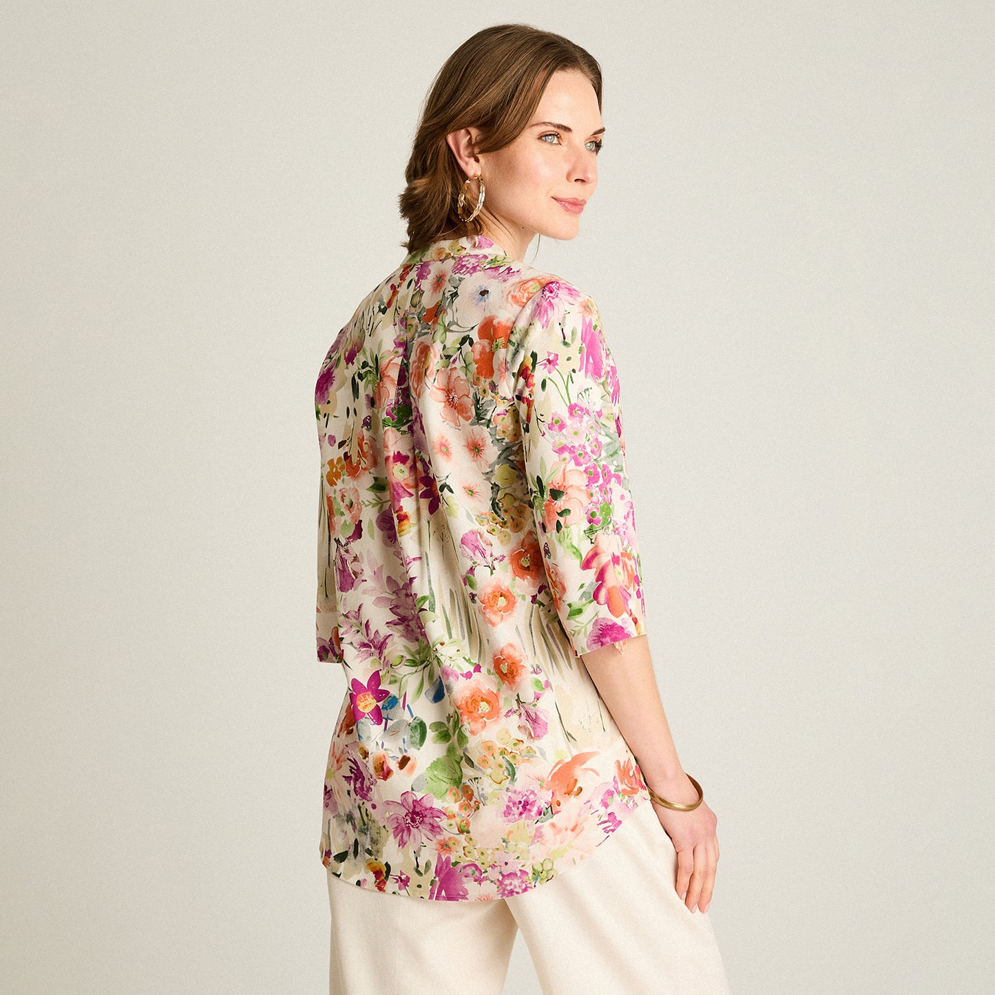 Blusa Fucsia Floral Larga