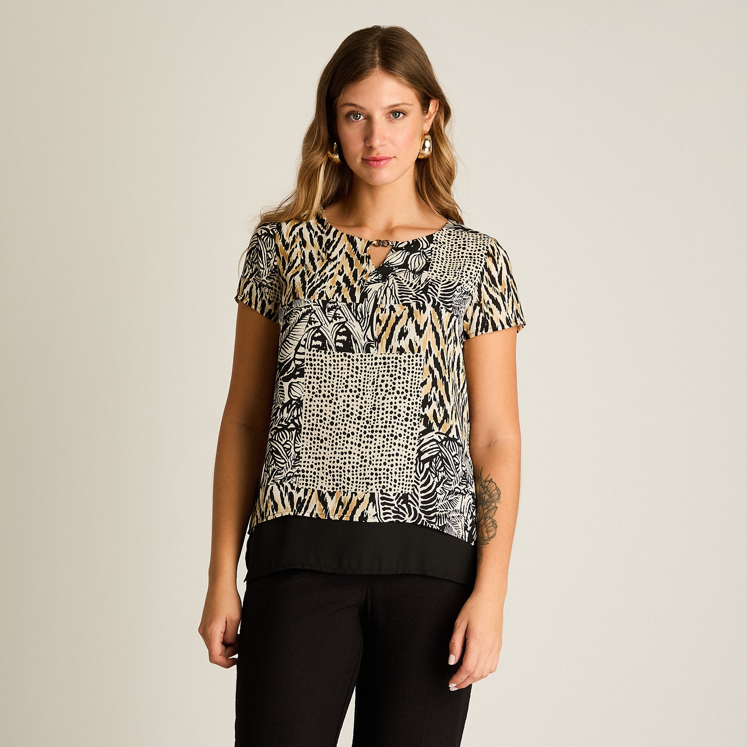 Blusa Negro Estampado Zigzag