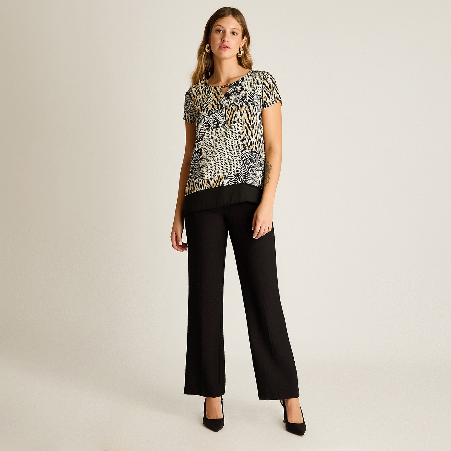 Blusa Negro Estampado Zigzag