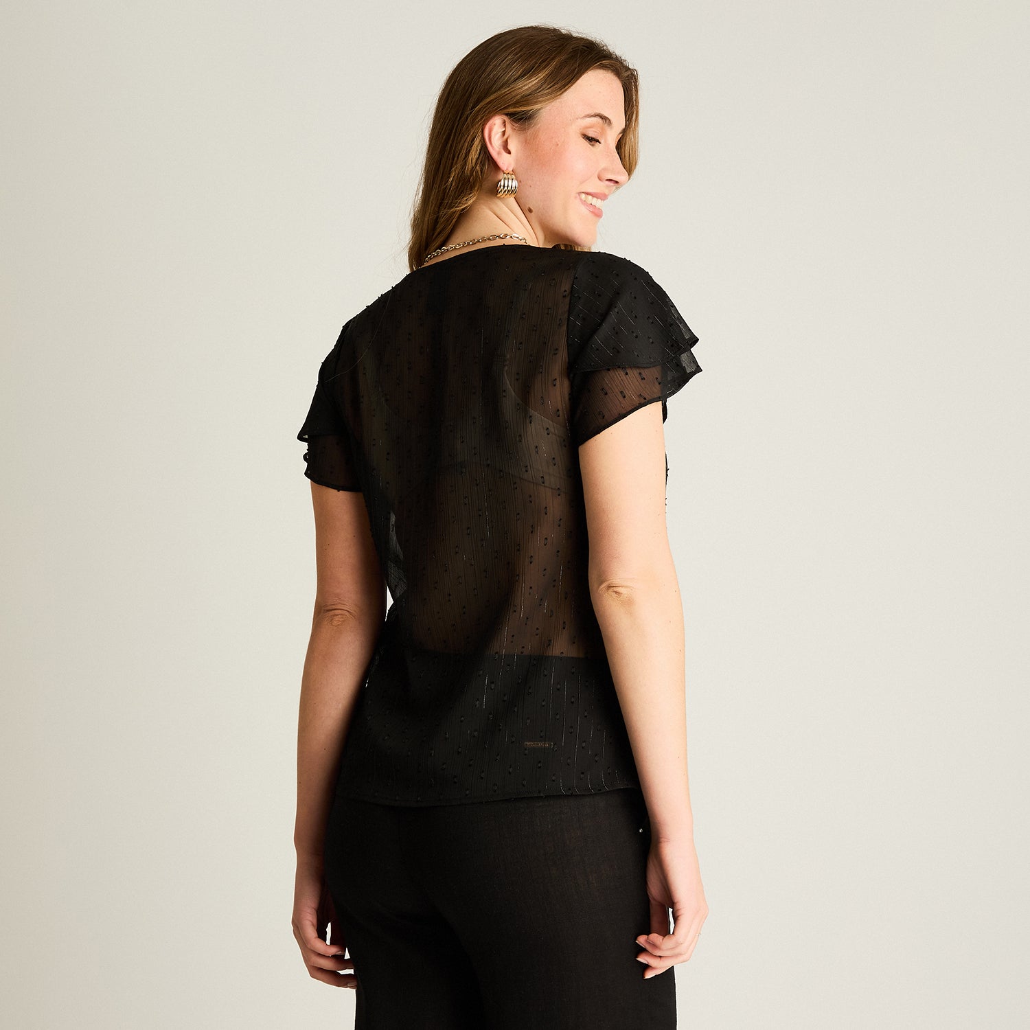 Blusa Negro Manga Corta con Forro