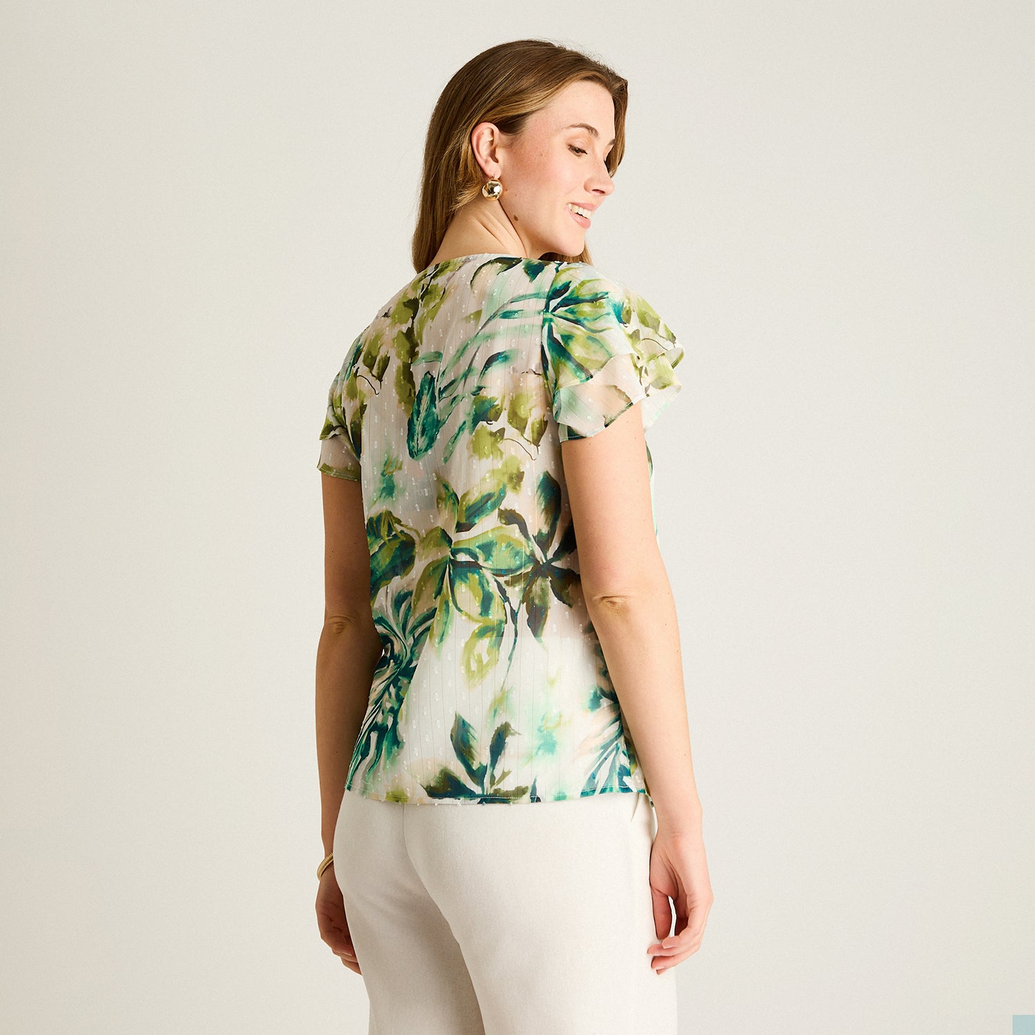 Blusa Verde Manga Corta Estampado Tropical