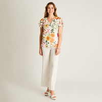 Blusa Naranjo Floral Manga Corta