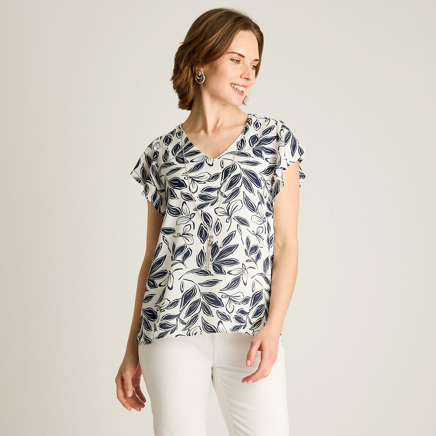 Blusa Azul Floral Manga Corta