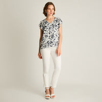 Blusa Azul Floral Manga Corta