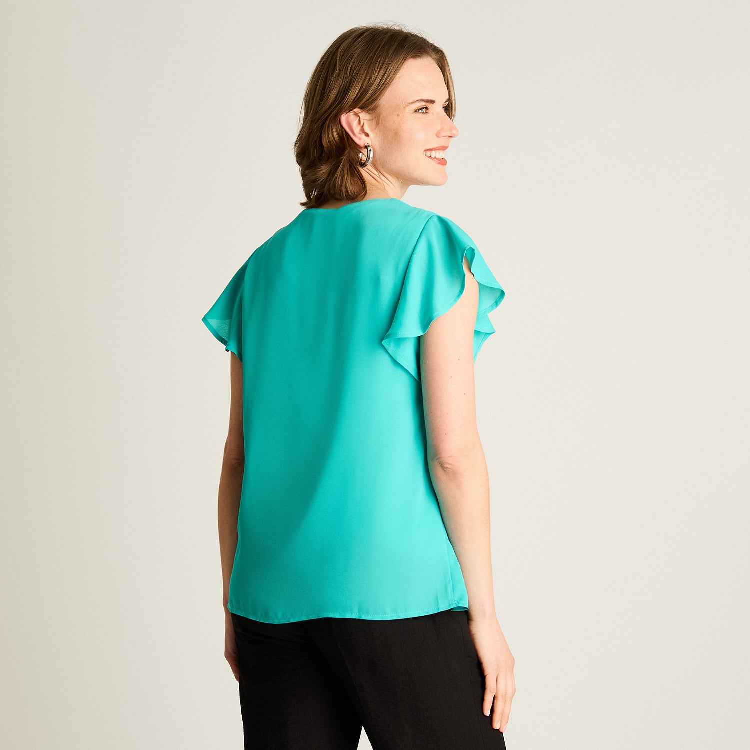 Blusa Celeste Manga Corta con Volantes