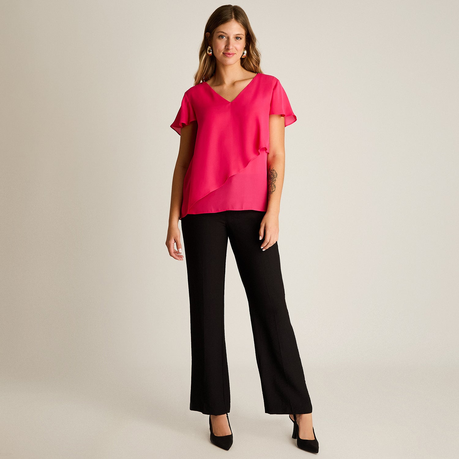 Blusa Fucsia Asimétrica Cuello V