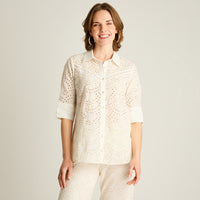 Blusa Crudo Manga 3/4 con Broderie