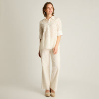 Blusa Crudo Manga 3/4 con Broderie